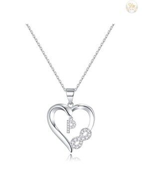 Sterling Silver Heart Initial Necklace, Pendant, Gift for Her